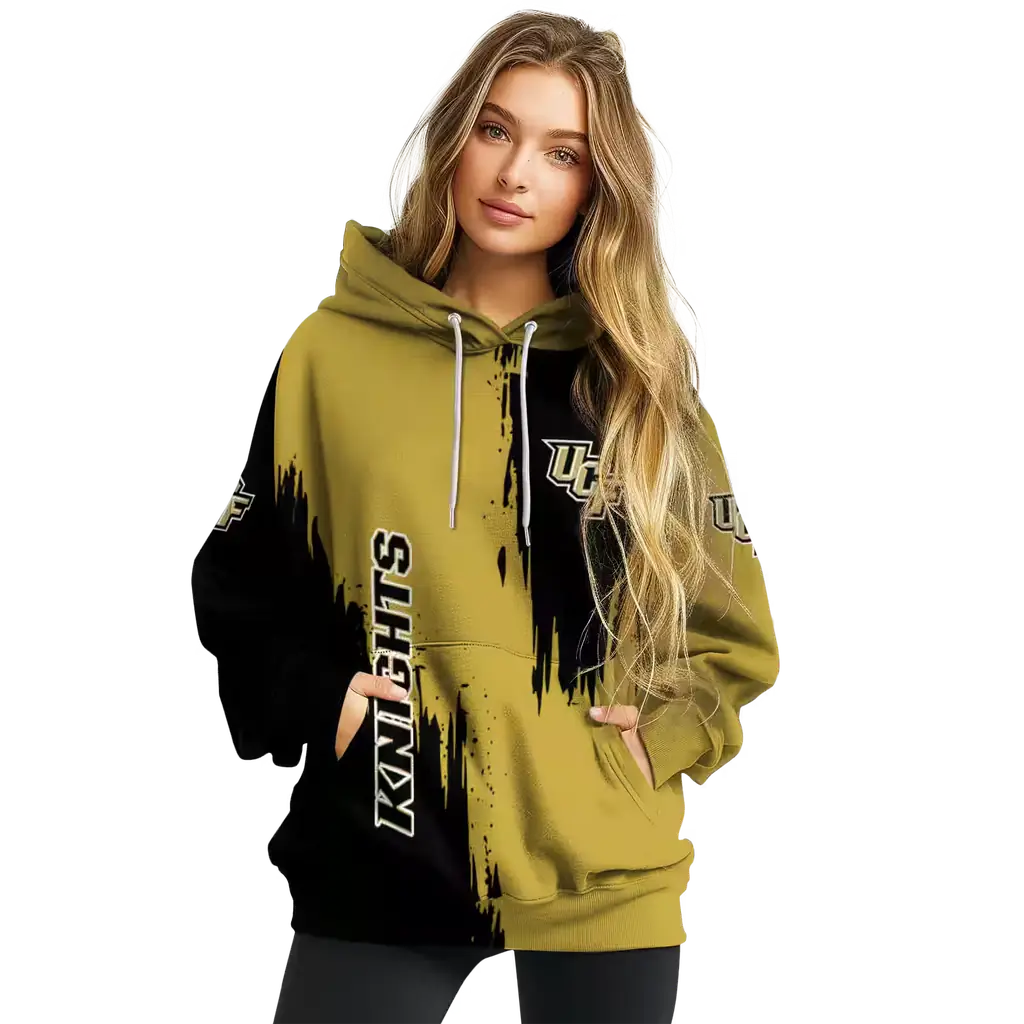 ucf knights splatter effect gold hoodie high quality ucf knights splatter effect gold hoodie high quality