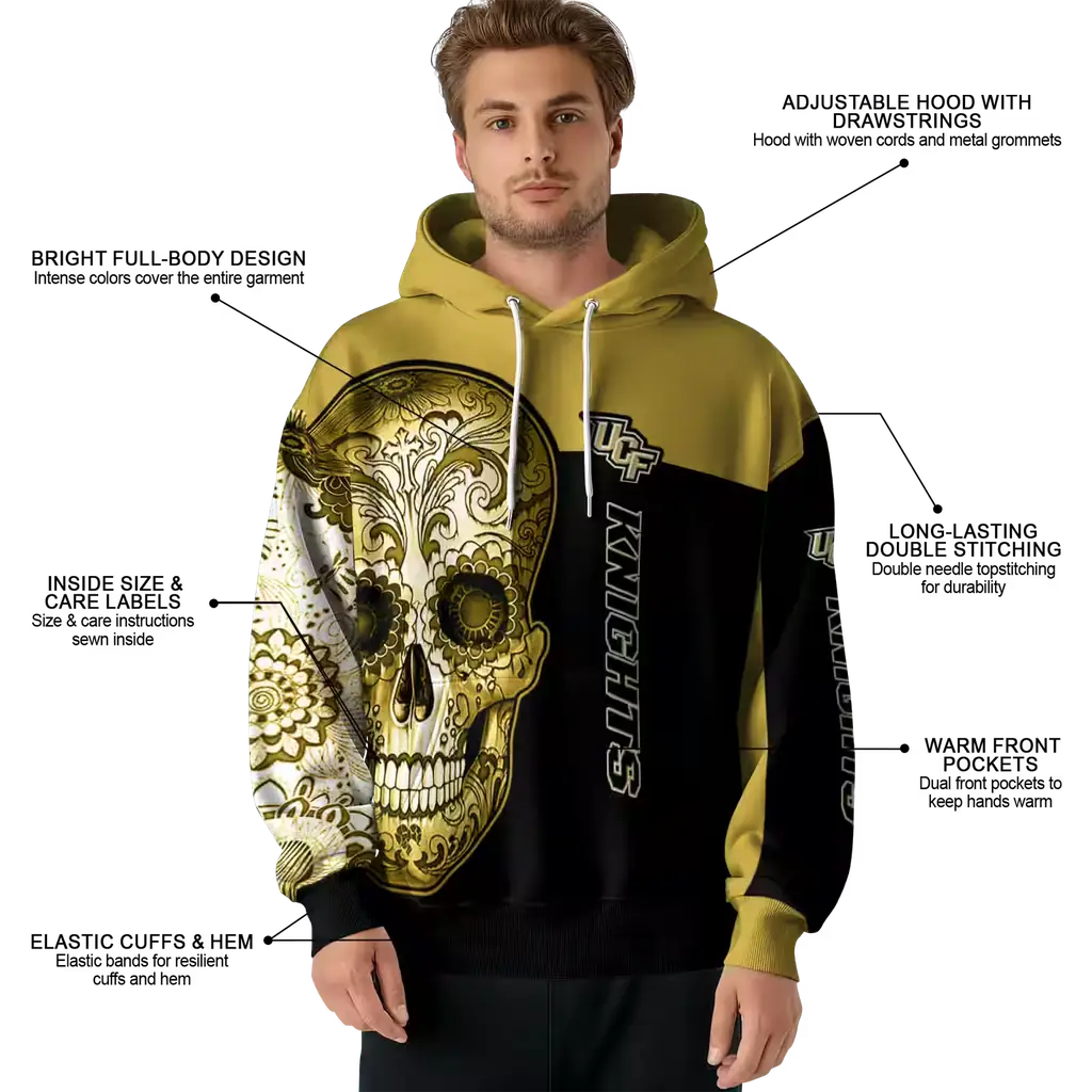 ucf knights sugar skull gold black hoodie latest model ucf knights sugar skull gold black hoodie latest model