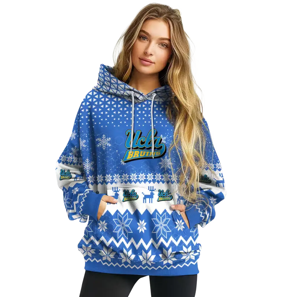ucla bruins reindeer motif blue hoodie high quality ucla bruins reindeer motif blue hoodie high quality
