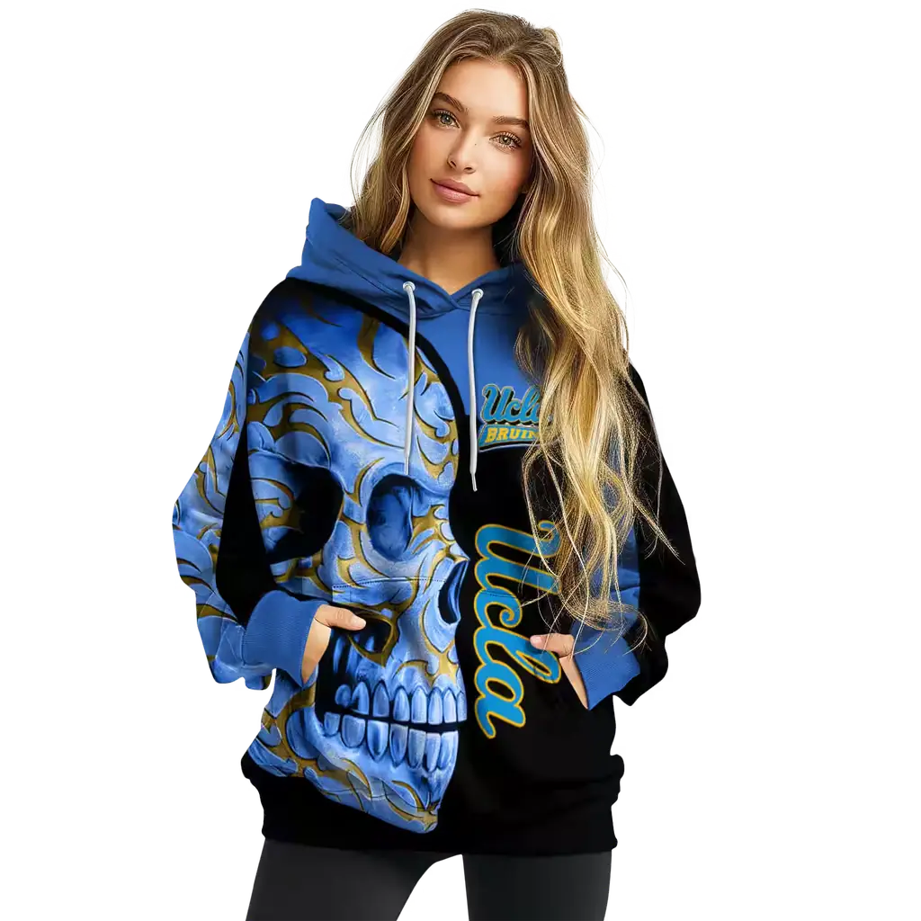 ucla bruins skull motif blue black hoodie high quality ucla bruins skull motif blue black hoodie high quality