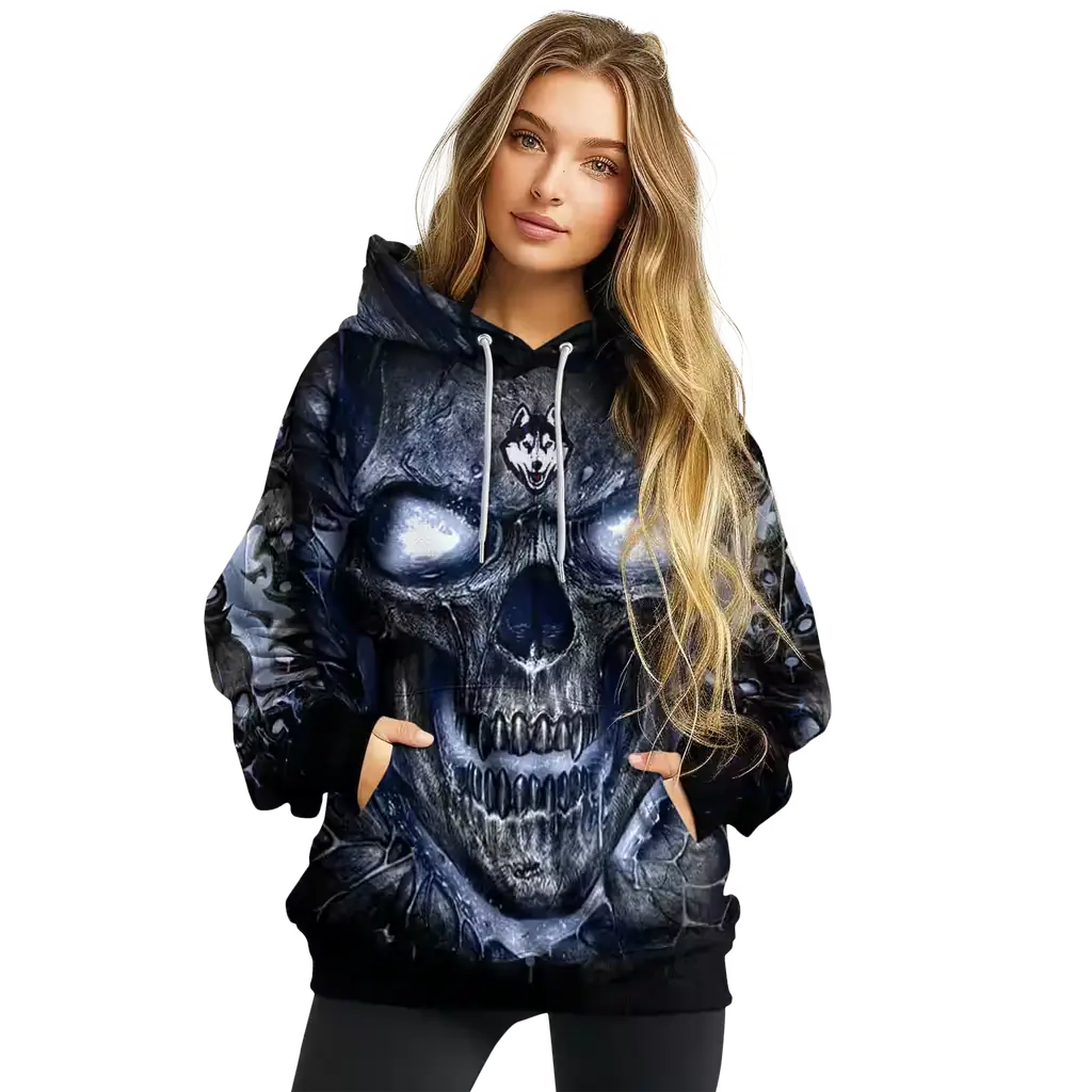 uconn huskies demonic skull blue black hoodie high quality uconn huskies demonic skull blue black hoodie high quality