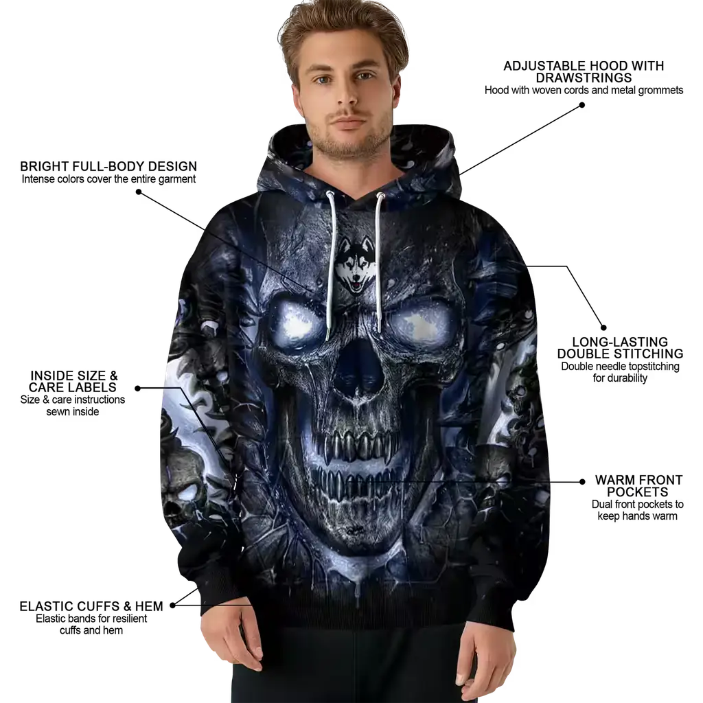 uconn huskies demonic skull blue black hoodie latest model uconn huskies demonic skull blue black hoodie latest model