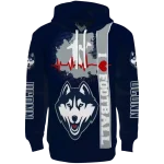 uconn huskies football heartbeat blue hoodie best selling