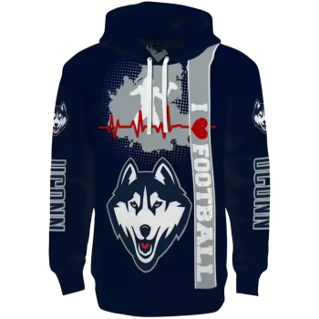 uconn huskies football heartbeat blue hoodie best selling