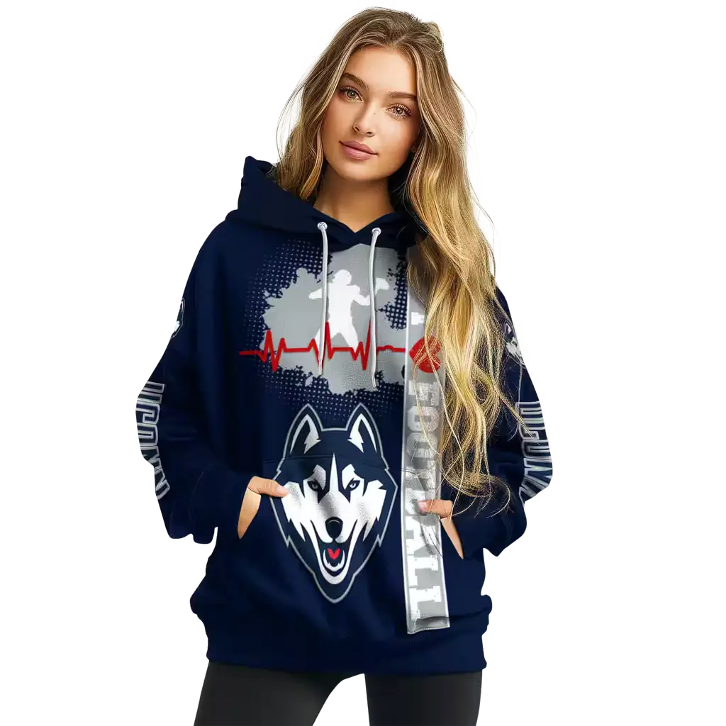 uconn huskies football heartbeat blue hoodie high quality uconn huskies football heartbeat blue hoodie high quality