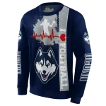 uconn huskies football heartbeat blue hoodie best selling