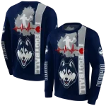 uconn huskies football heartbeat blue hoodie best selling