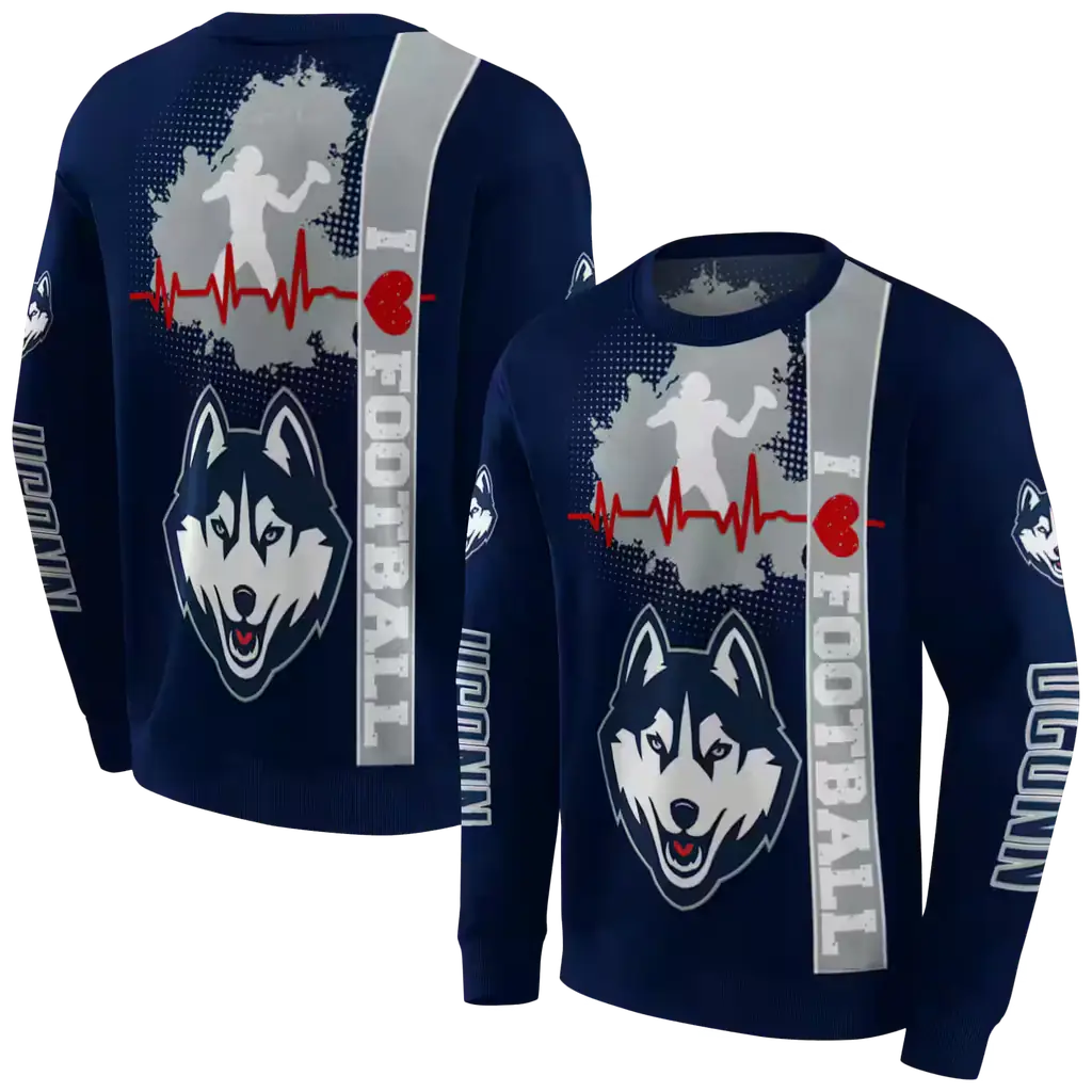 uconn huskies football heartbeat blue hoodie premium grade uconn huskies football heartbeat blue hoodie premium grade