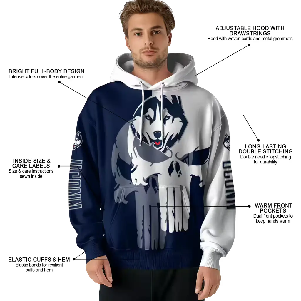 uconn huskies graphic punisher blue white hoodie latest model uconn huskies graphic punisher blue white hoodie latest model