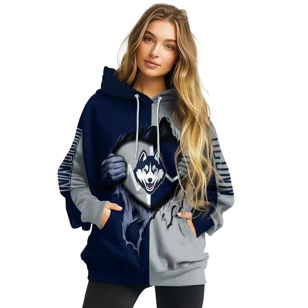 uconn huskies heartbeat graphic blue hoodie high quality uconn huskies heartbeat graphic blue hoodie high quality