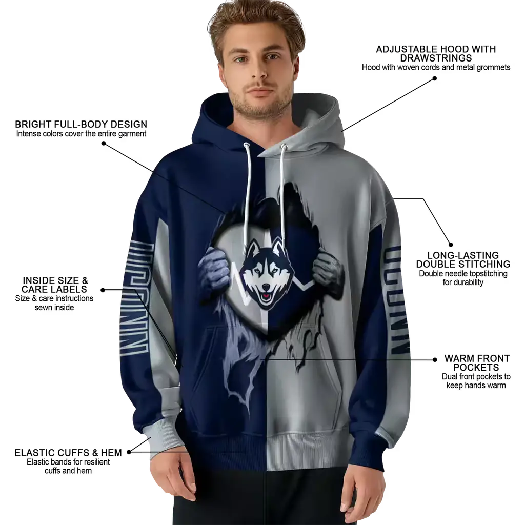 uconn huskies heartbeat graphic blue hoodie latest model uconn huskies heartbeat graphic blue hoodie latest model