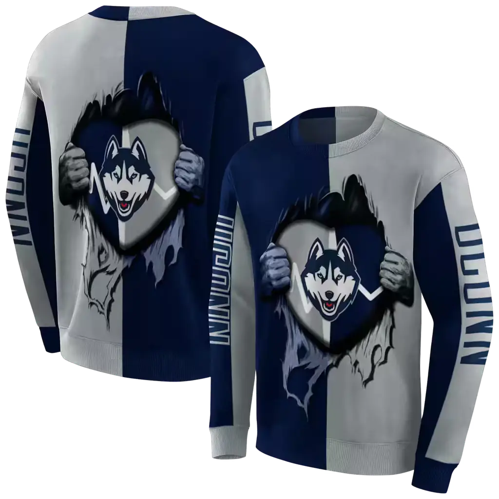 uconn huskies heartbeat graphic blue hoodie premium grade uconn huskies heartbeat graphic blue hoodie premium grade