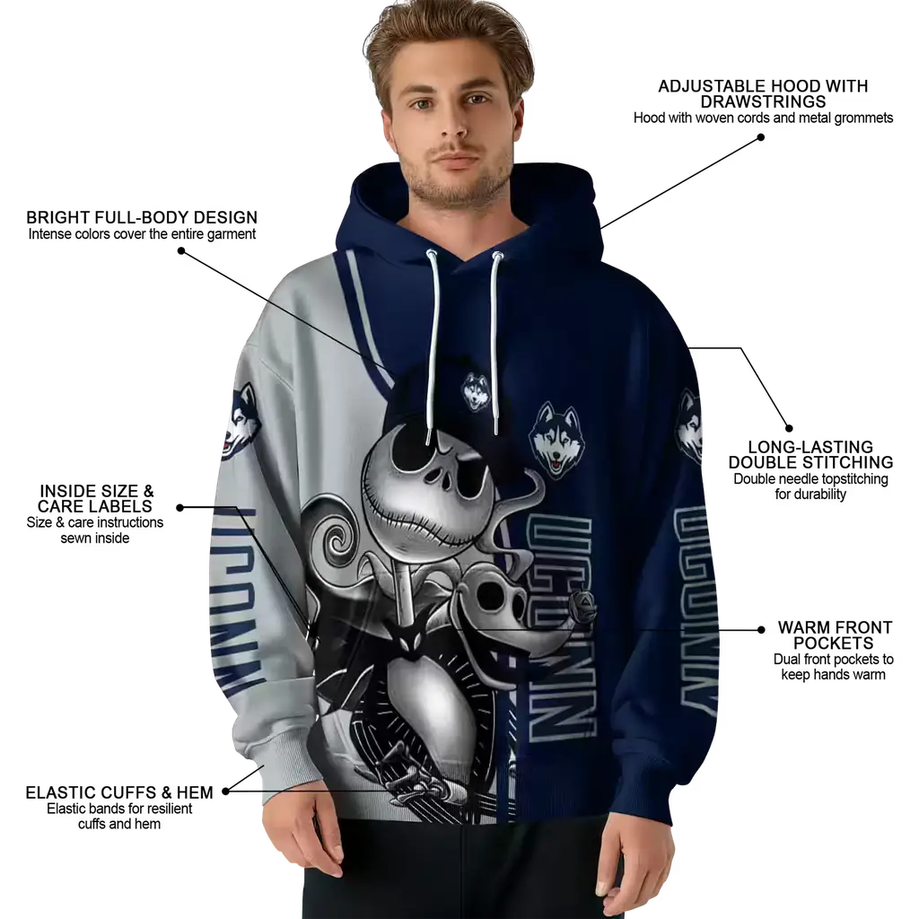 uconn huskies jack skellington blue hoodie latest model uconn huskies jack skellington blue hoodie latest model