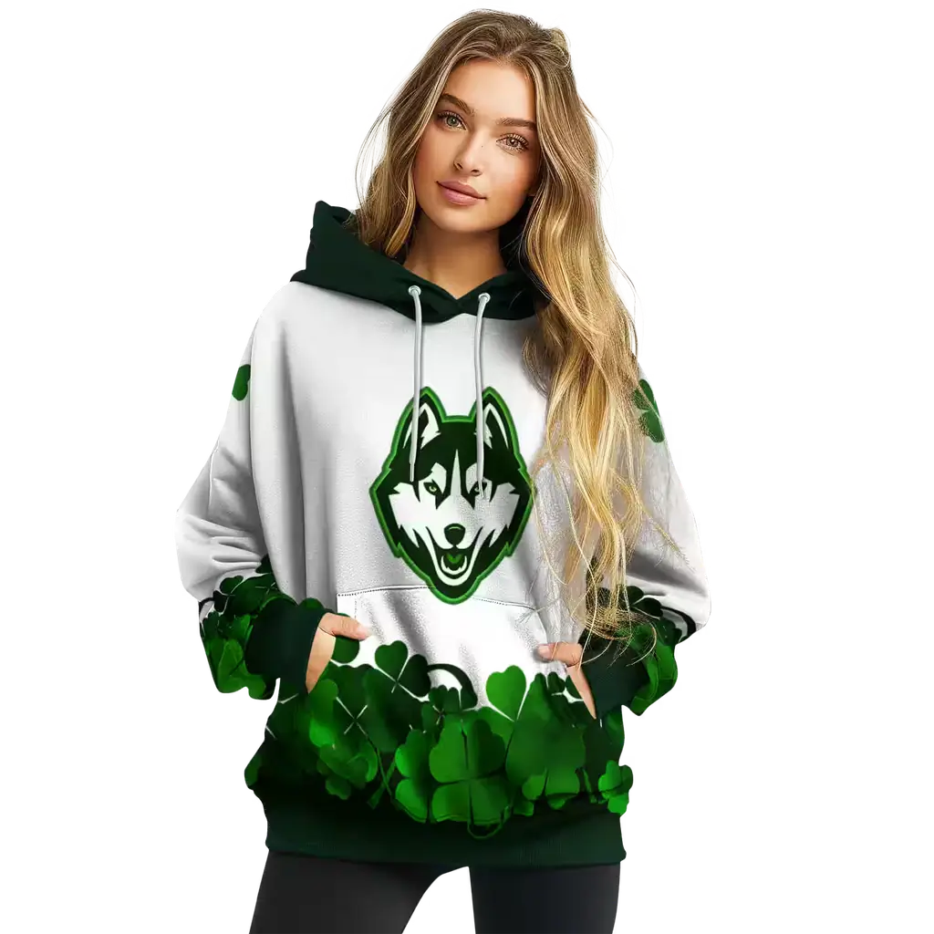 uconn huskies lucky motif white green hoodie high quality uconn huskies lucky motif white green hoodie high quality