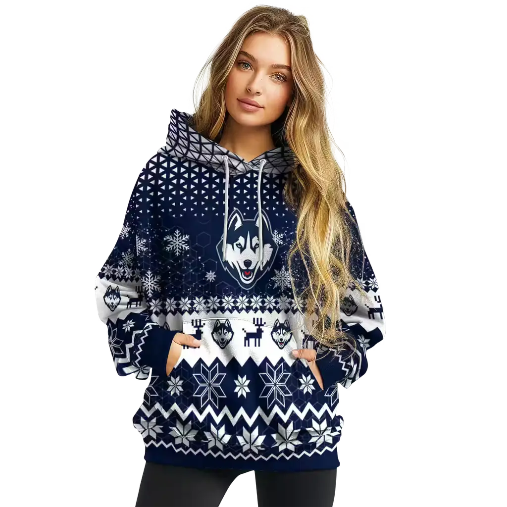 uconn huskies reindeer motif blue hoodie high quality uconn huskies reindeer motif blue hoodie high quality