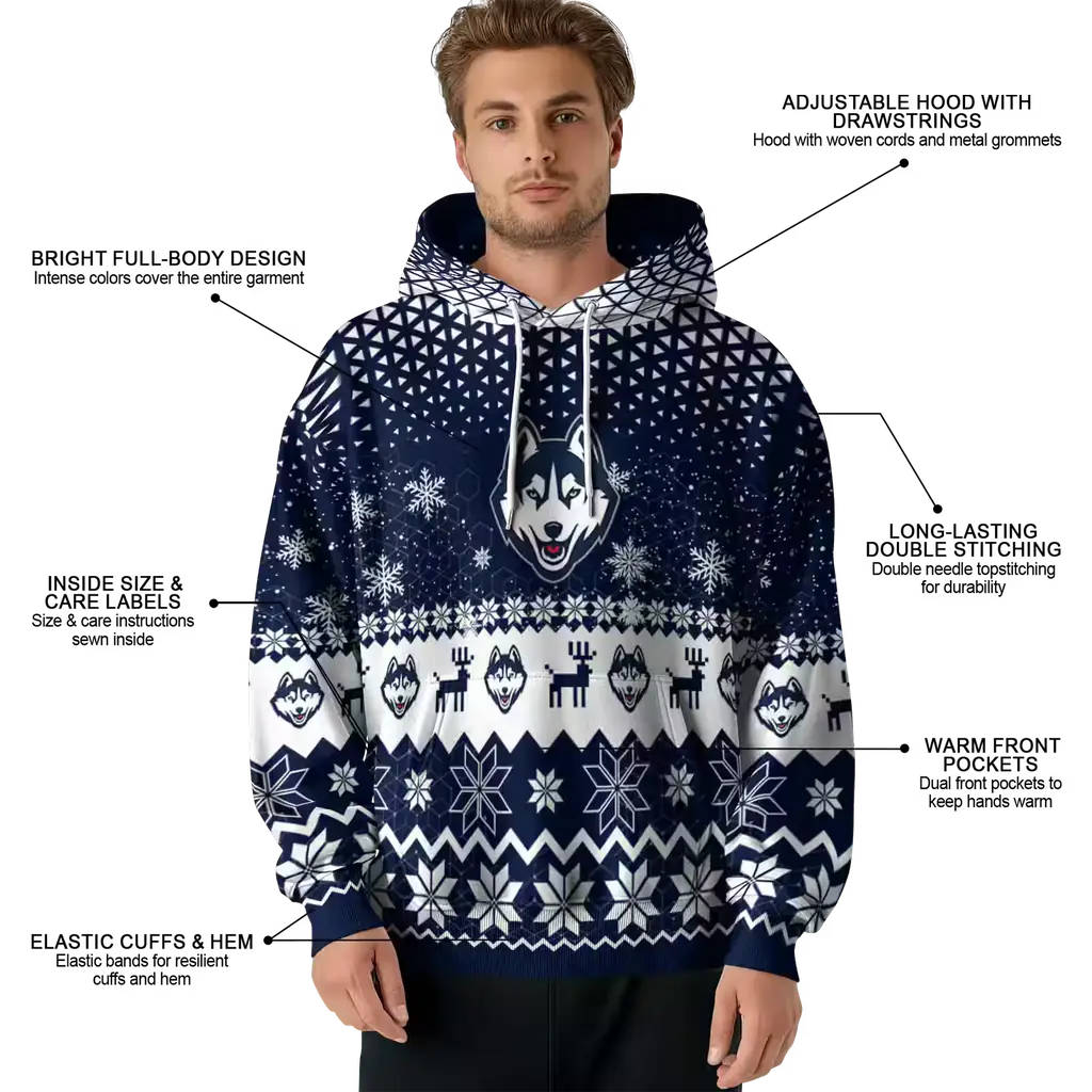 uconn huskies reindeer motif blue hoodie latest model uconn huskies reindeer motif blue hoodie latest model