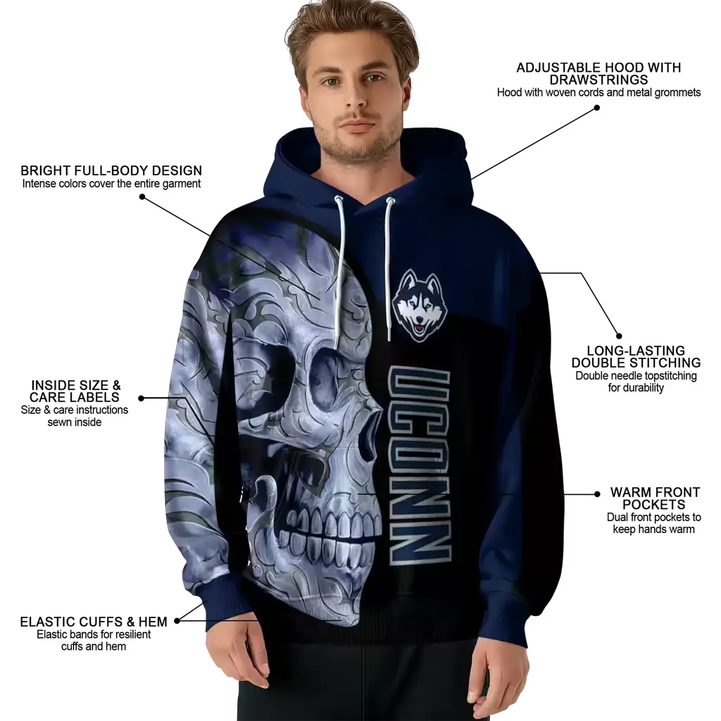 uconn huskies skull motif blue black hoodie latest model uconn huskies skull motif blue black hoodie latest model