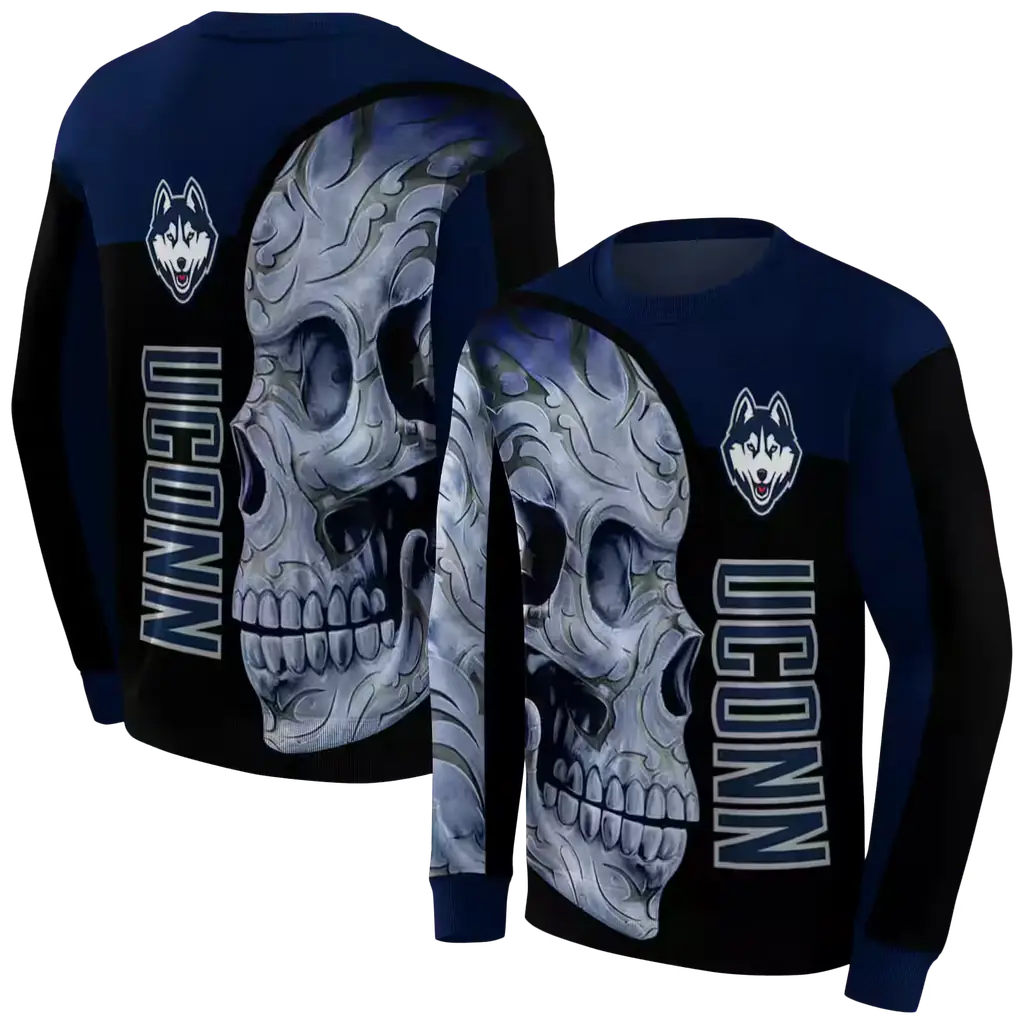uconn huskies skull motif blue black hoodie premium grade uconn huskies skull motif blue black hoodie premium grade