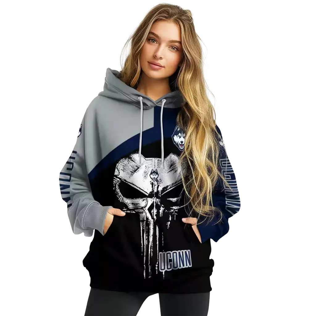 uconn huskies skull punisher grey black hoodie high quality uconn huskies skull punisher grey black hoodie high quality