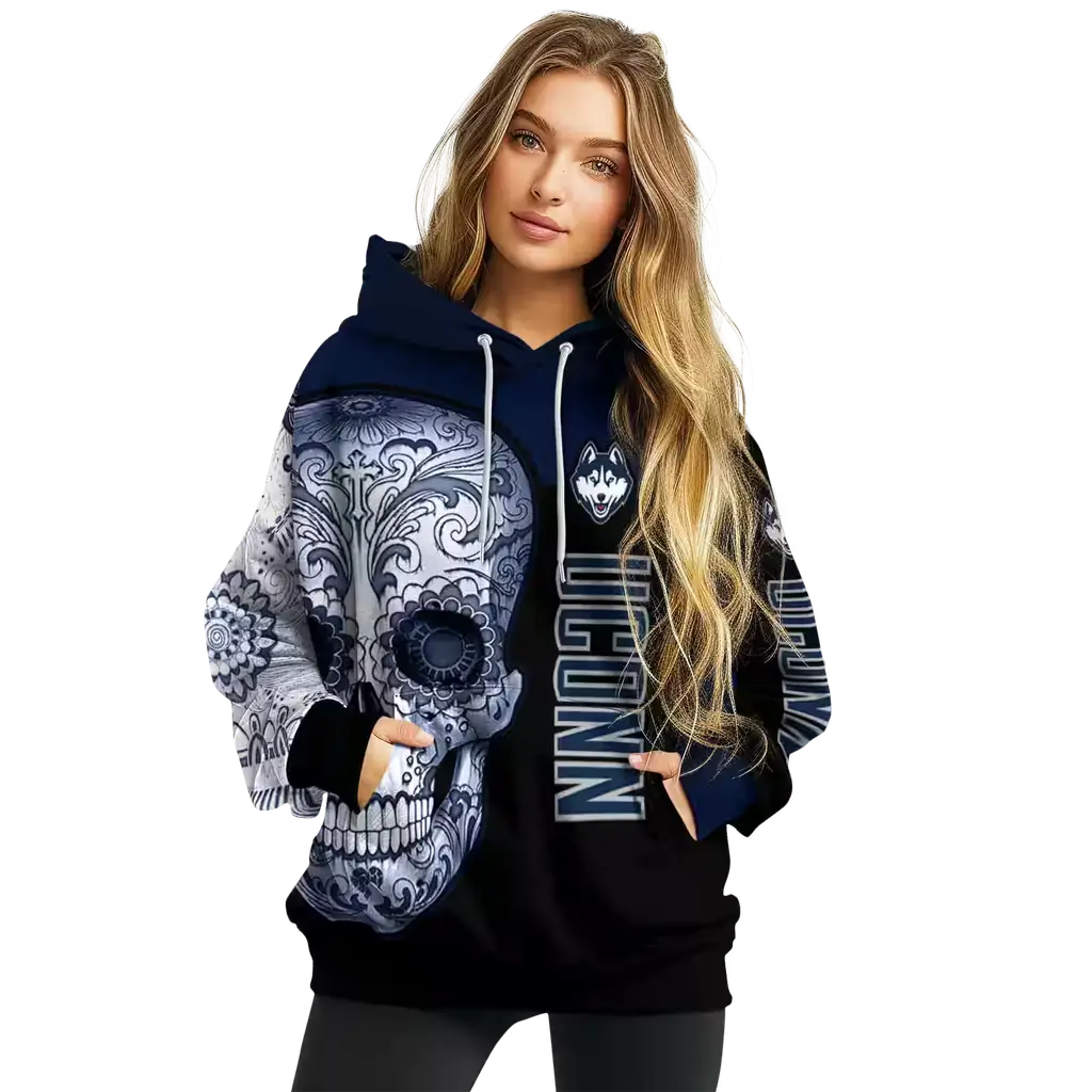 uconn huskies sugar skull blue black hoodie high quality uconn huskies sugar skull blue black hoodie high quality