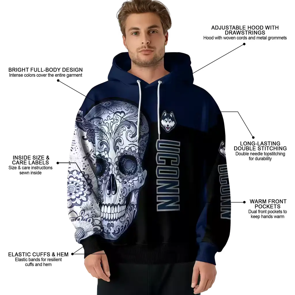 uconn huskies sugar skull blue black hoodie latest model uconn huskies sugar skull blue black hoodie latest model