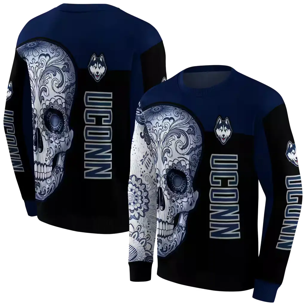 uconn huskies sugar skull blue black hoodie premium grade uconn huskies sugar skull blue black hoodie premium grade