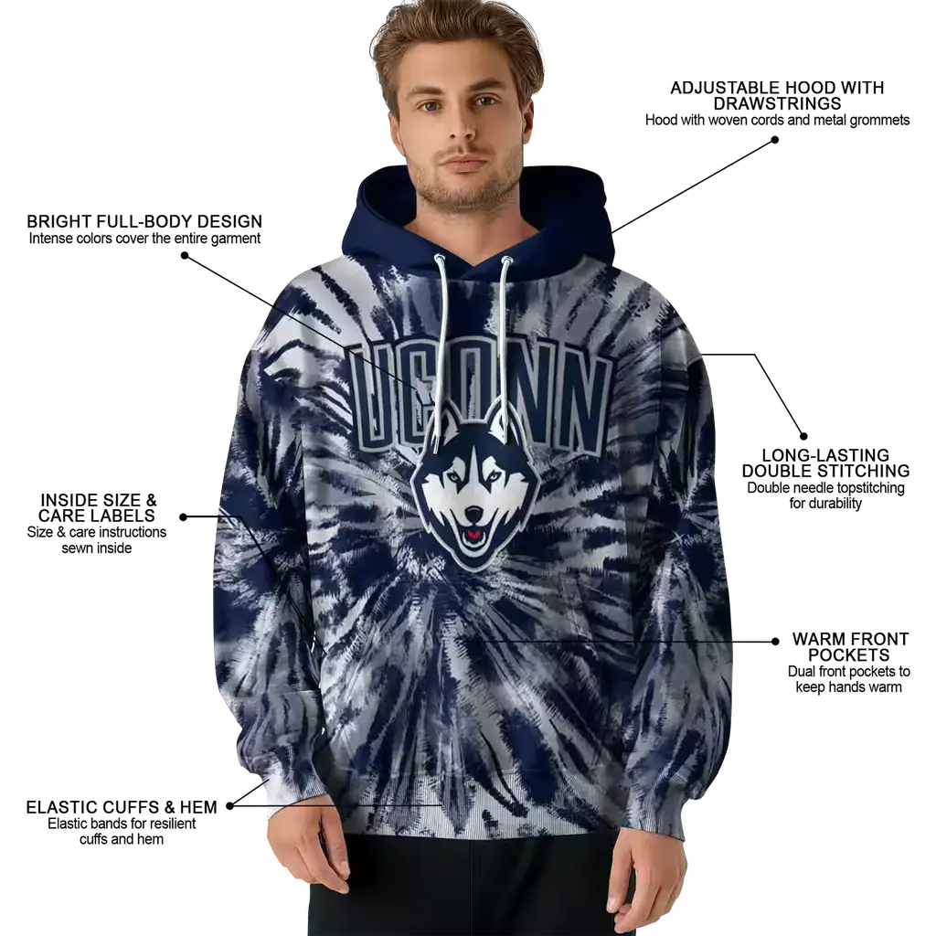 uconn huskies tie dye pattern blue hoodie latest model uconn huskies tie dye pattern blue hoodie latest model