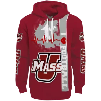umass minutemen football heartbeat red hoodie best selling