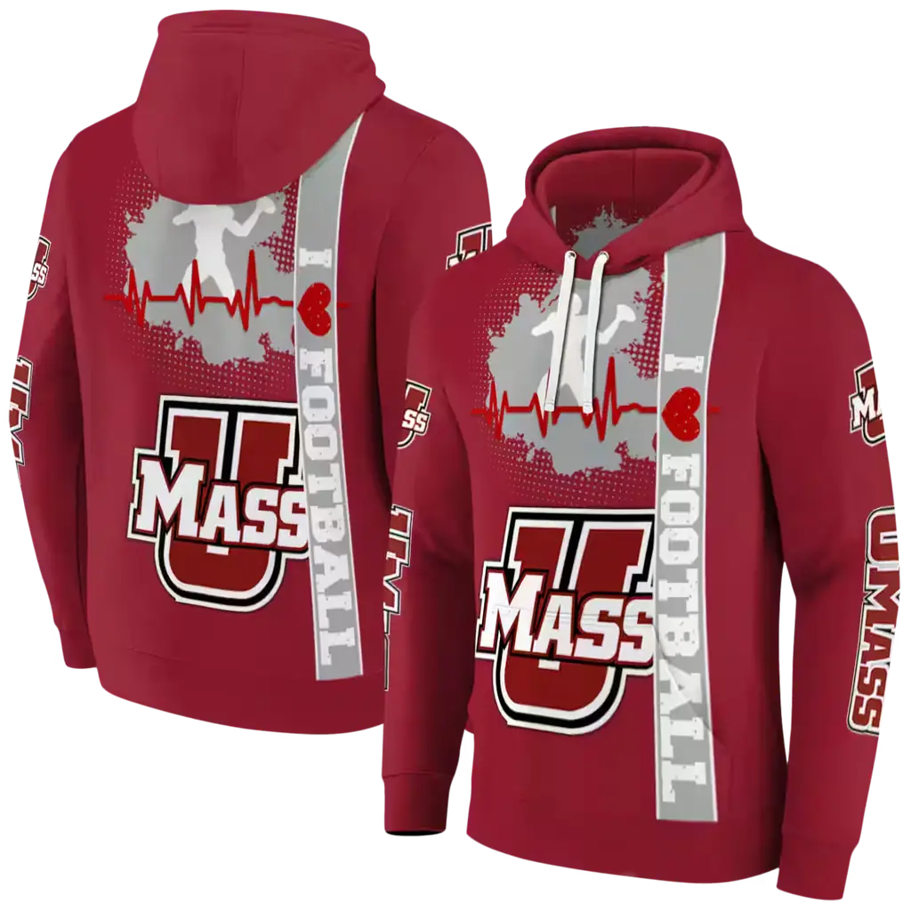 umass minutemen football heartbeat red hoodie fashion forward umass minutemen football heartbeat red hoodie fashion forward