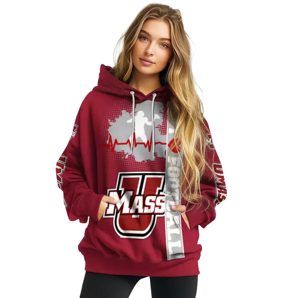 umass minutemen football heartbeat red hoodie high quality umass minutemen football heartbeat red hoodie high quality