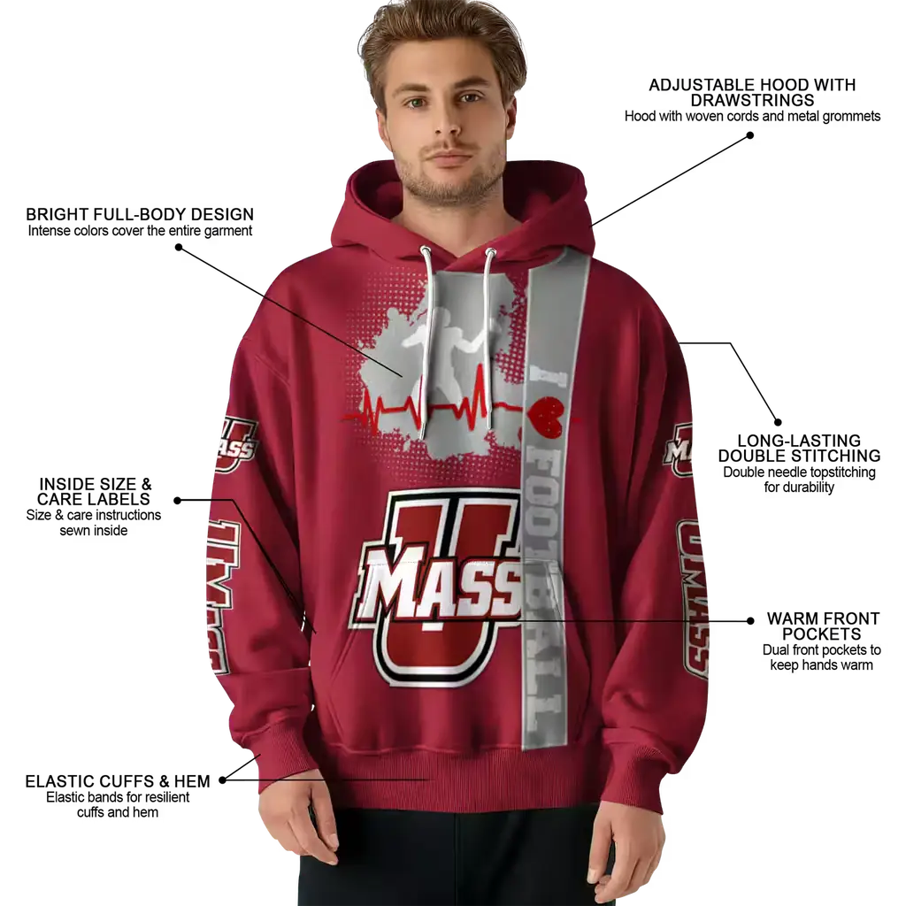 umass minutemen football heartbeat red hoodie latest model umass minutemen football heartbeat red hoodie latest model