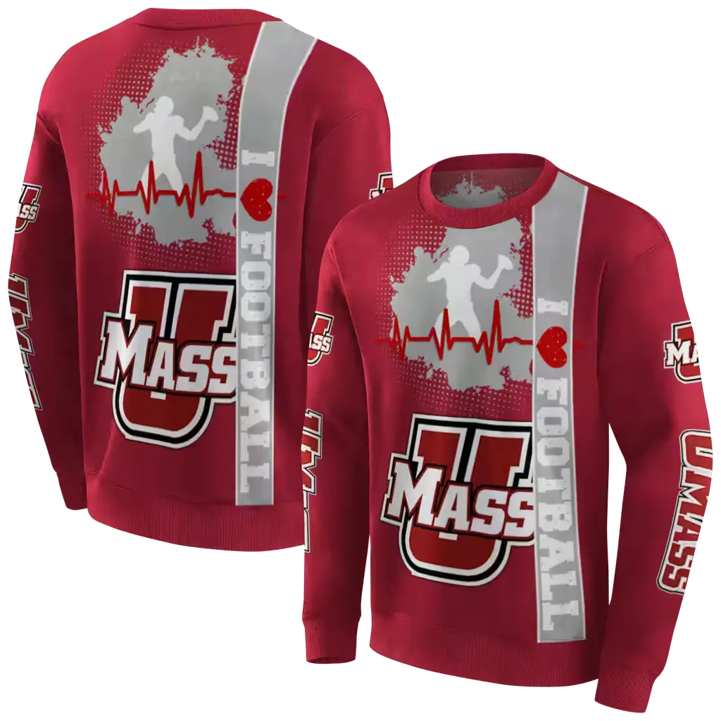 umass minutemen football heartbeat red hoodie premium grade umass minutemen football heartbeat red hoodie premium grade