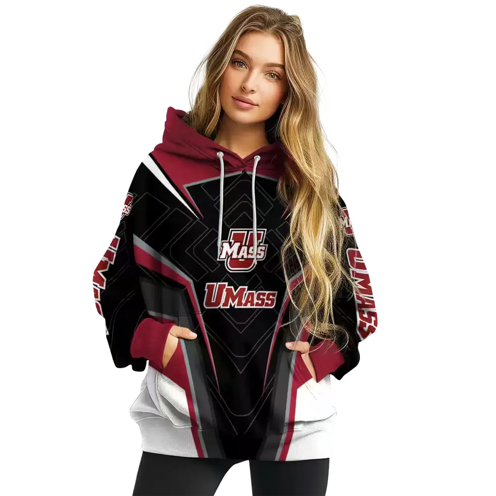 umass minutemen futuristic pattern red black hoodie high quality umass minutemen futuristic pattern red black hoodie high quality