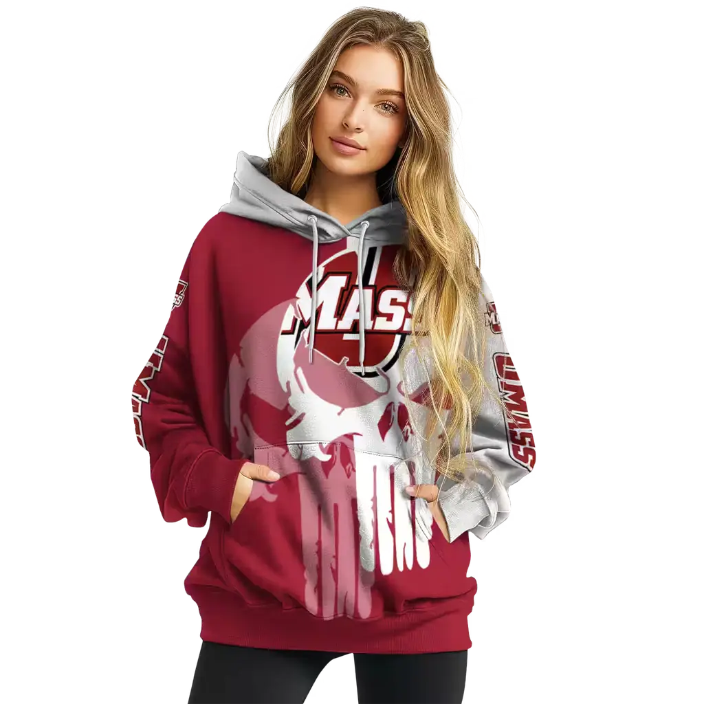 umass minutemen graphic punisher red white hoodie high quality umass minutemen graphic punisher red white hoodie high quality
