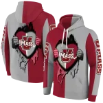 umass minutemen heartbeat graphic red hoodie best selling
