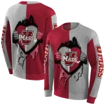 umass minutemen heartbeat graphic red hoodie best selling