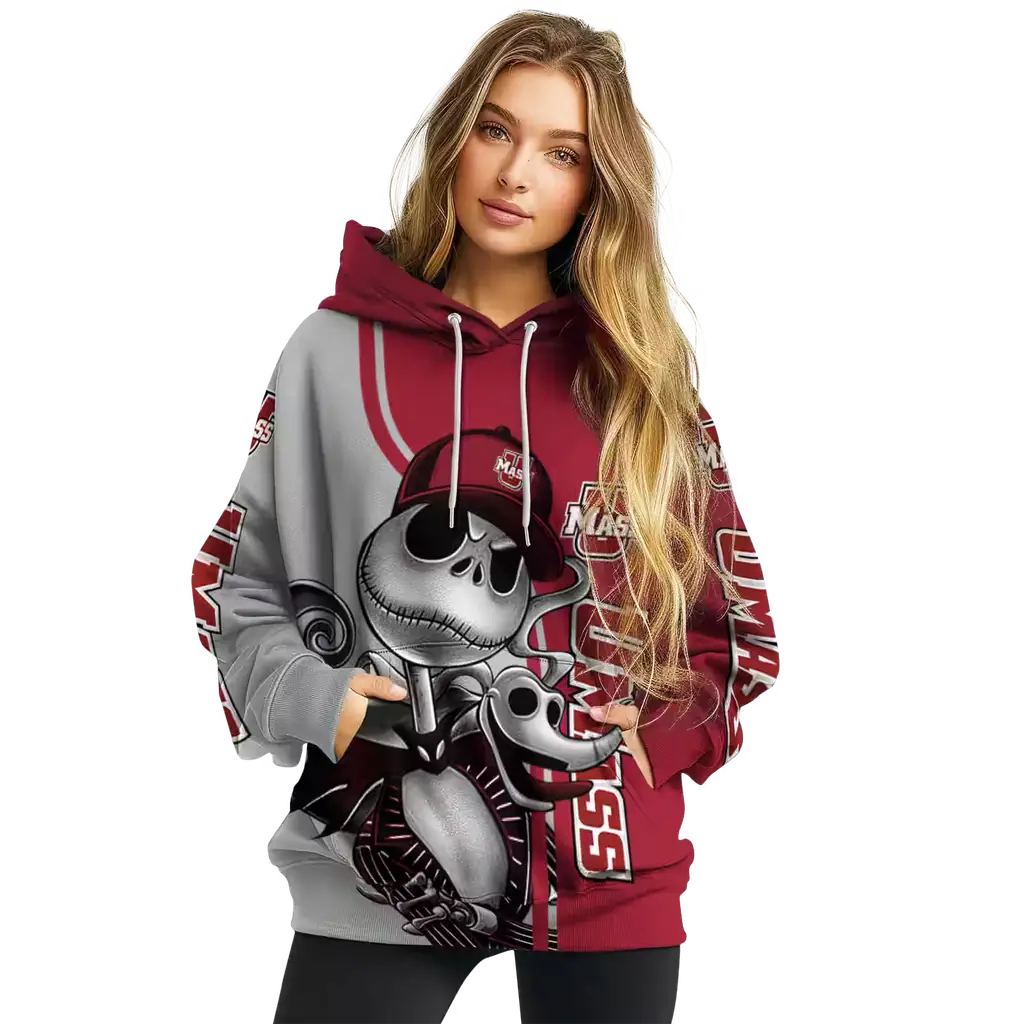 umass minutemen jack skellington red hoodie high quality umass minutemen jack skellington red hoodie high quality