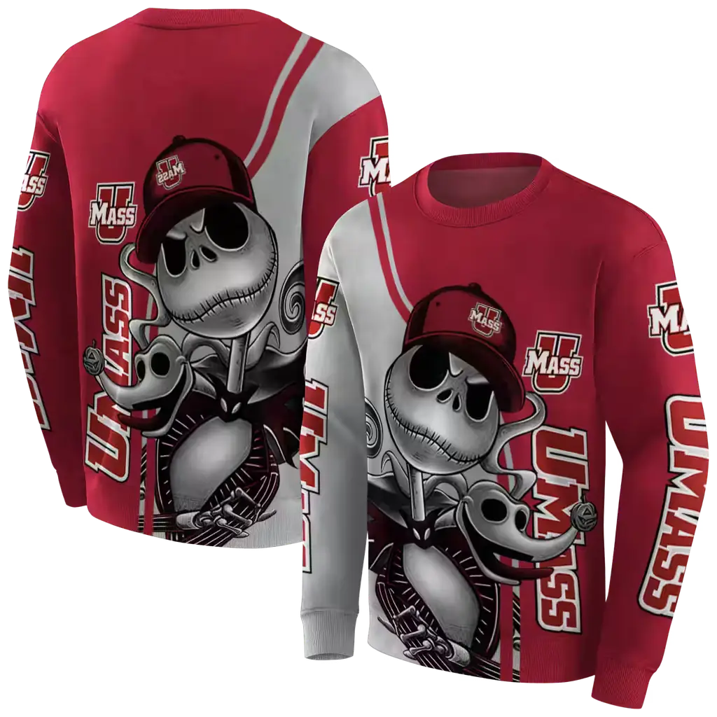 umass minutemen jack skellington red hoodie premium grade umass minutemen jack skellington red hoodie premium grade