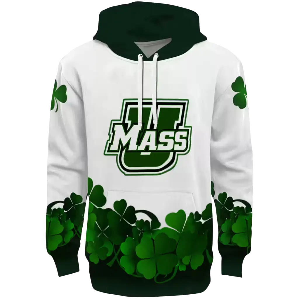 umass minutemen lucky motif white green hoodie best selling umass minutemen lucky motif white green hoodie best selling