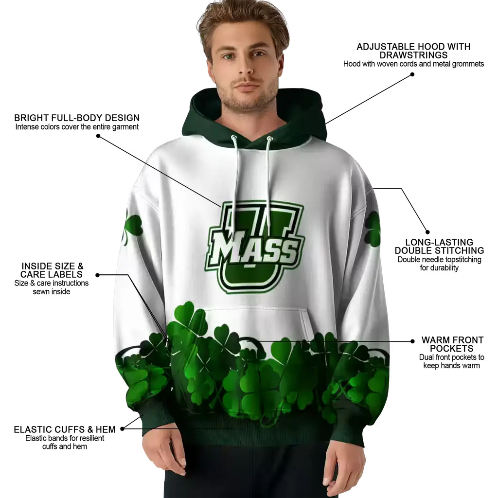 umass minutemen lucky motif white green hoodie latest model umass minutemen lucky motif white green hoodie latest model