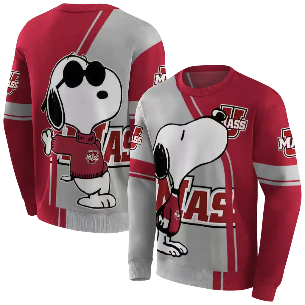 umass minutemen playful snoopy red hoodie premium grade umass minutemen playful snoopy red hoodie premium grade