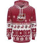 umass minutemen reindeer motif red hoodie best selling
