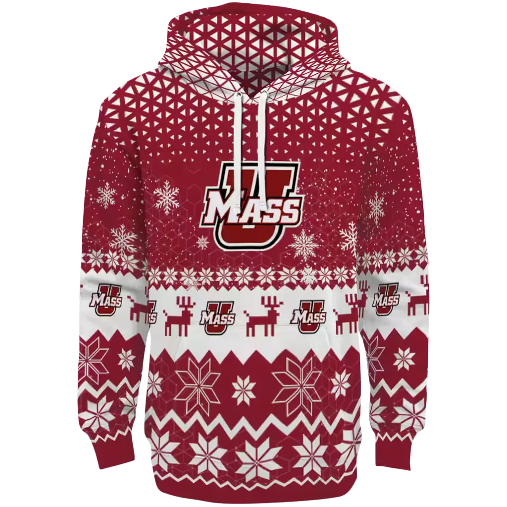 umass minutemen reindeer motif red hoodie best selling umass minutemen reindeer motif red hoodie best selling