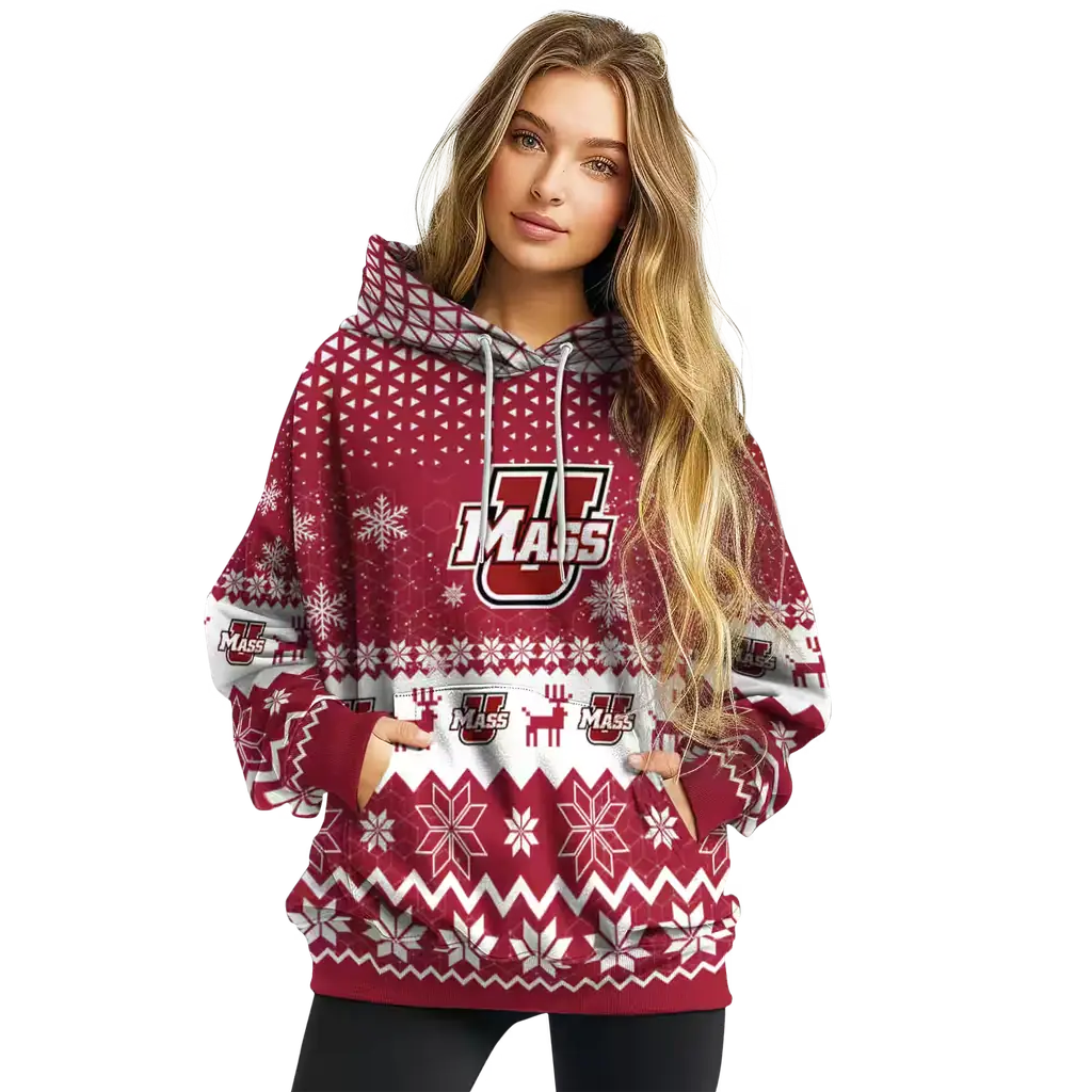 umass minutemen reindeer motif red hoodie high quality umass minutemen reindeer motif red hoodie high quality