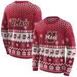 umass minutemen reindeer motif red hoodie best selling