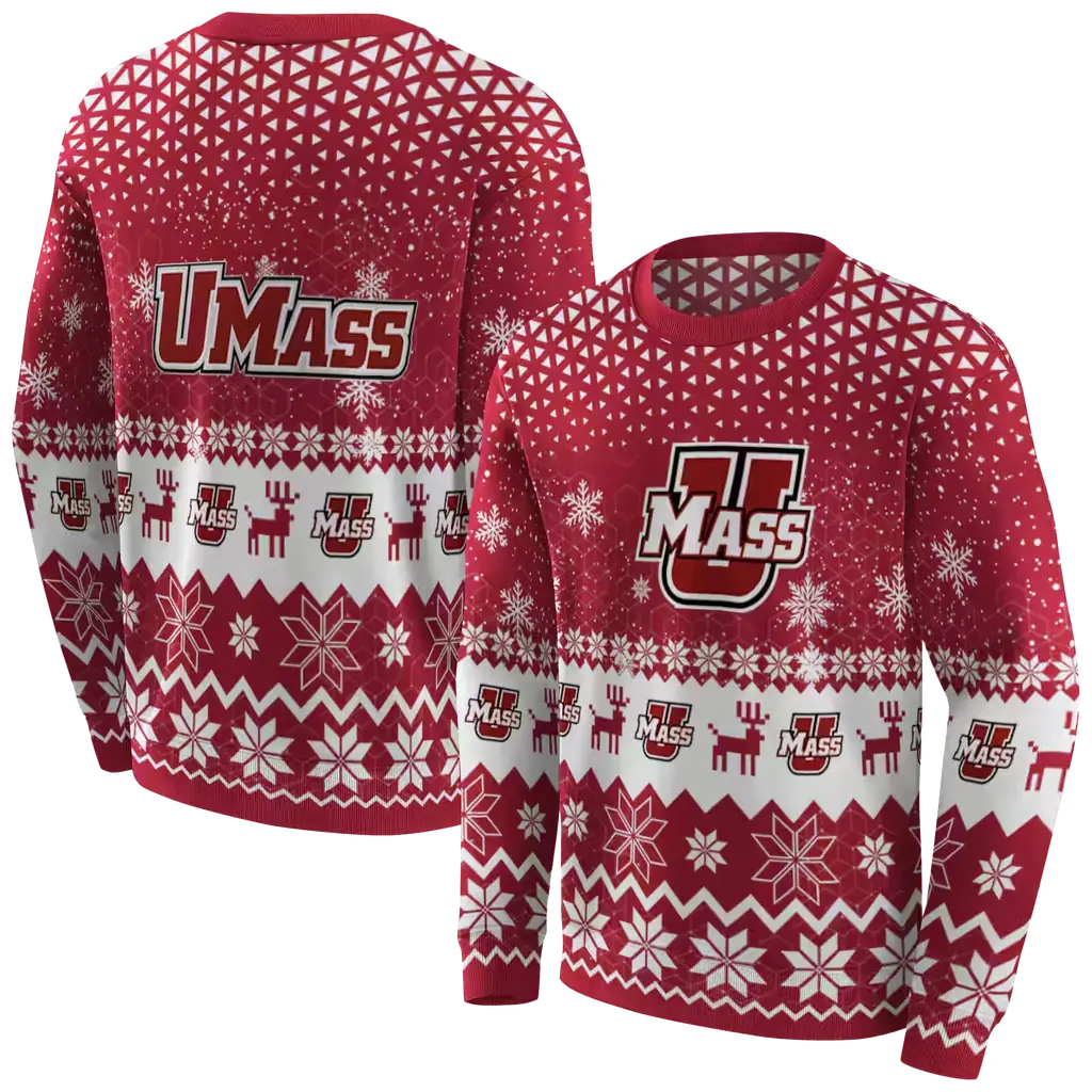 umass minutemen reindeer motif red hoodie premium grade umass minutemen reindeer motif red hoodie premium grade