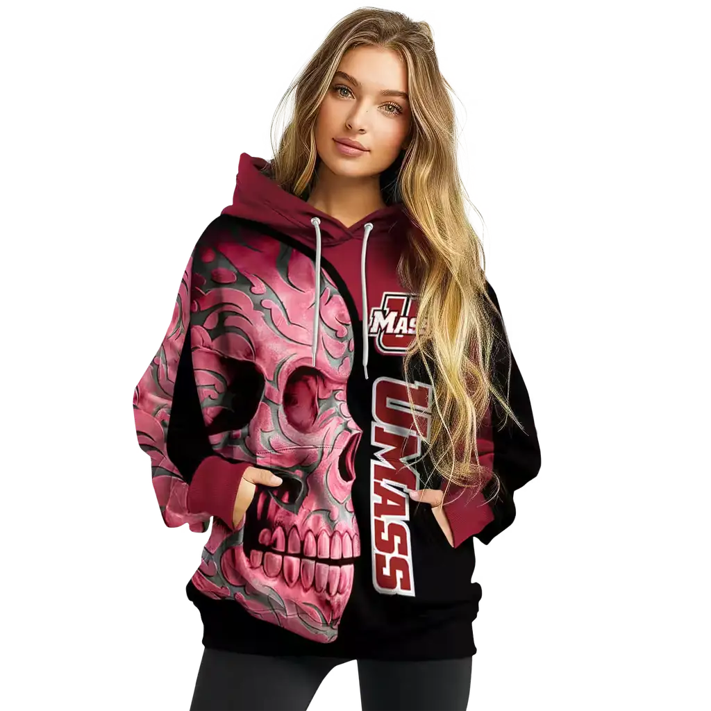 umass minutemen skull motif red black hoodie high quality umass minutemen skull motif red black hoodie high quality