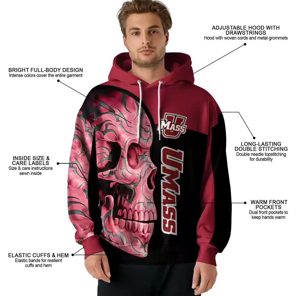 umass minutemen skull motif red black hoodie latest model umass minutemen skull motif red black hoodie latest model