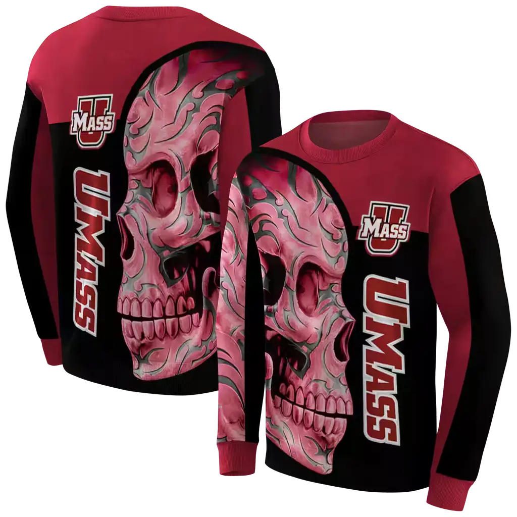 umass minutemen skull motif red black hoodie premium grade umass minutemen skull motif red black hoodie premium grade