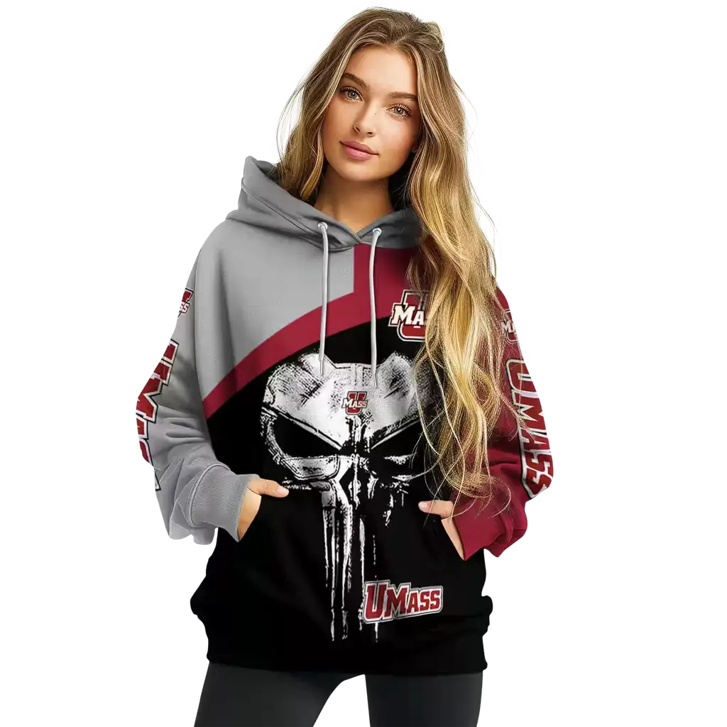 umass minutemen skull punisher grey black hoodie high quality umass minutemen skull punisher grey black hoodie high quality
